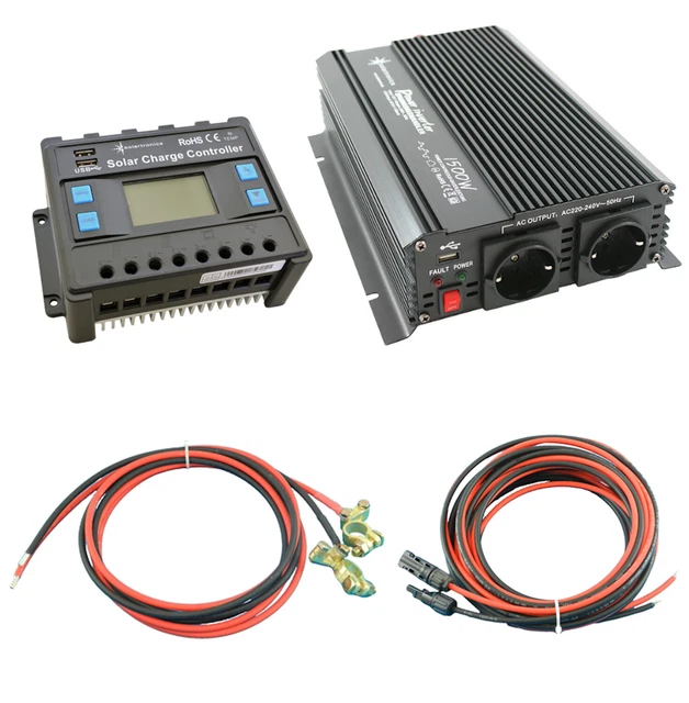 Kit Solaire 1000W 20A – Panneau Avec Régulateur PWM, Inverseur, Prise Et Câbles – 12V