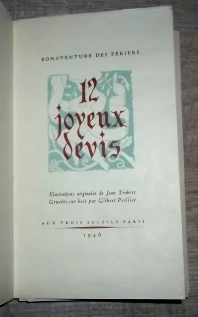 Bonaventure Des Perriers 12 Joyeux Devis Illustre Par Trubert  Numerote  1946