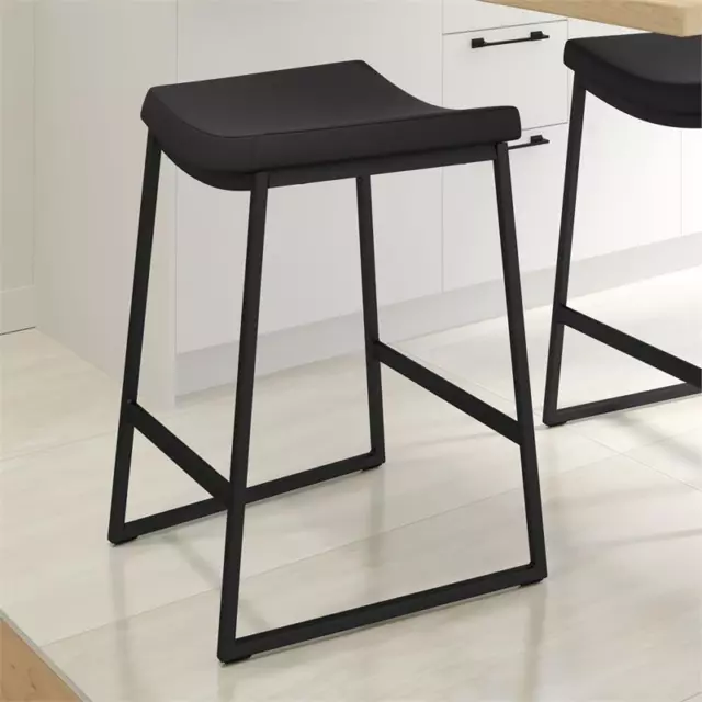 Amisco David 26 In. Counter Stool - Black Faux Leather / Black Metal