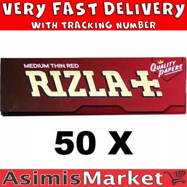 Rizla Red Rolling Papers 50 Packs No Box Regular Small Size 2500 Sheets Total