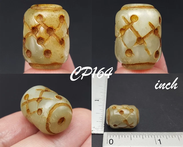 Mayan Olemec Culture Style Yellow Jade Hand Carved Tube Bead Handmade #CP164a