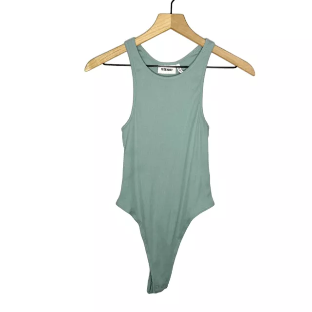 WEEKDAY RIBBED SLEEVELESS Adley Bodysuit Blue/Green Size Small S