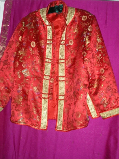 Chinese, Vintage Red Jacket W/ Gold Colored Designs, Sz. M/L, Preowned Chinese, Vintage Red Jacket W/ Gold Colored Designs, Sz. M/L, Preowned