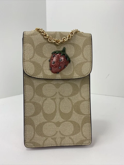 Coach Phone Crossbody Bag North South Signature Strawberry F73486 Brown W35