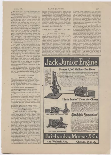 1911 Fairbanks, Morse Ad: Jack Junior Engine - Handy Pump Jack, Typhoon Pump