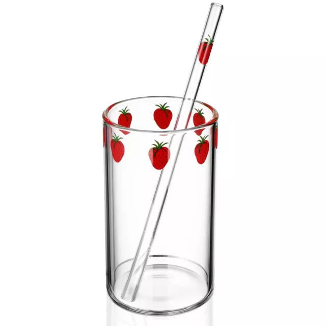 strawberry glasses cup cups Strawberry Glass Cup with Straw Lovely Strawberry