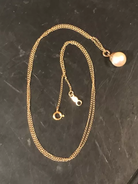 18" Necklace 14K Gold Chain with 6mm Pearl Pendant 1.4 grams