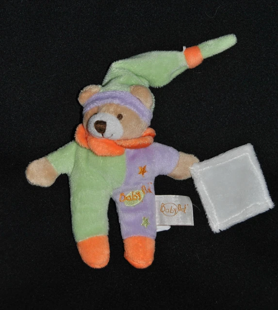 Doudou Ours Vert Mauve BABY'NAT BABYNAT Etoile Orange Mouchoir 15/25 Cm TTBE