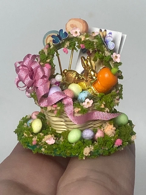 OOAK Artisan Easter Basket Chocolate Bunny Eggs 1:12 Dollhouse Signed 2023 Candy
