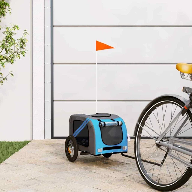Vidaxl Rimorchio da Bici per Cani Blu e Grigio Oxford e Ferro