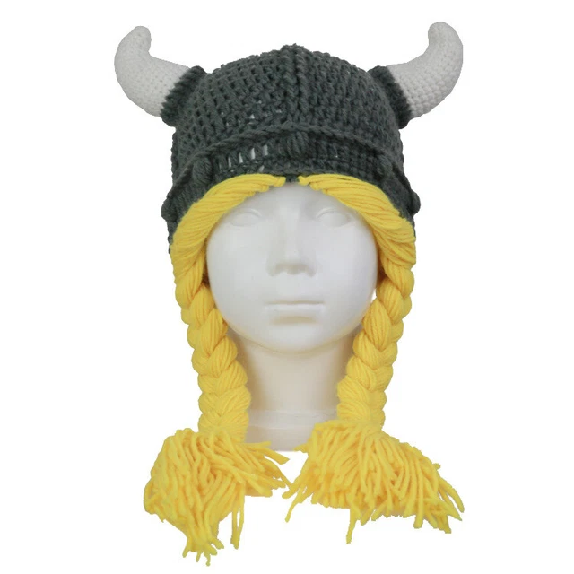 Cute, Funny, Funny Cow Horn Colorful Knitted Wig Braided Wool Hat Children's Hat
