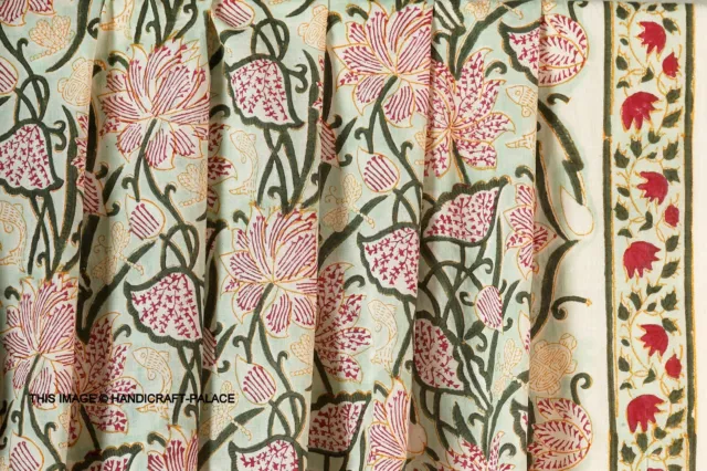 4.6m Main Bloc Vert Imprimé Floral Tissu Naturel Handmade Coton Indien Artisanat