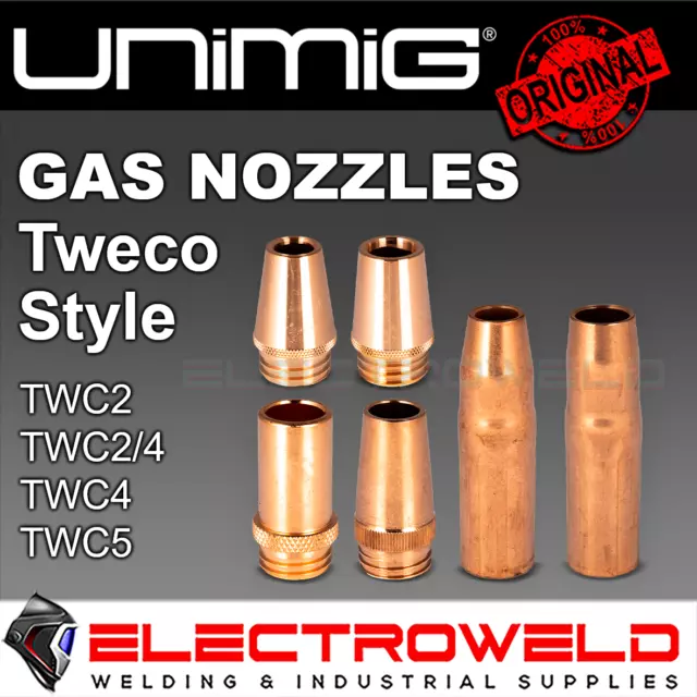 2/6 x UNIMIG Tweco Gas Nozzle, TWC2 TWC4 Mig Welding Torch, 13mm 16mm Adjustable