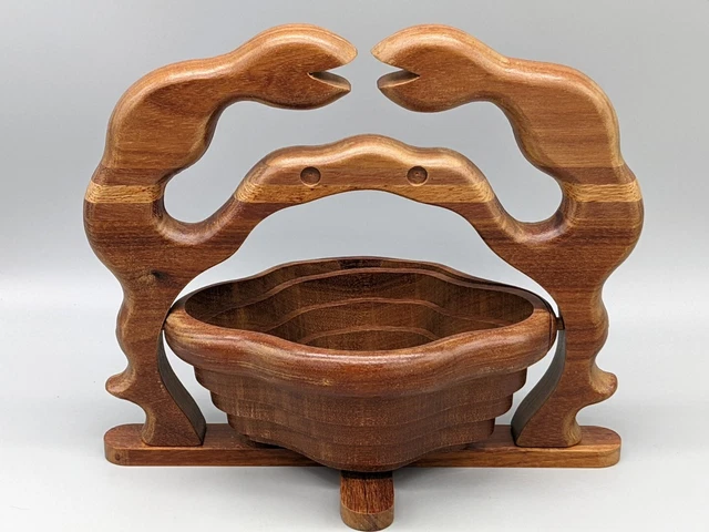Vtg Collapsible Wood Basket Crab Shape Artist Signed 1993