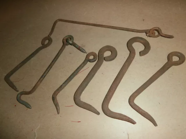 7 Vintage Iron Steel Gate Door Hooks Variety Lot