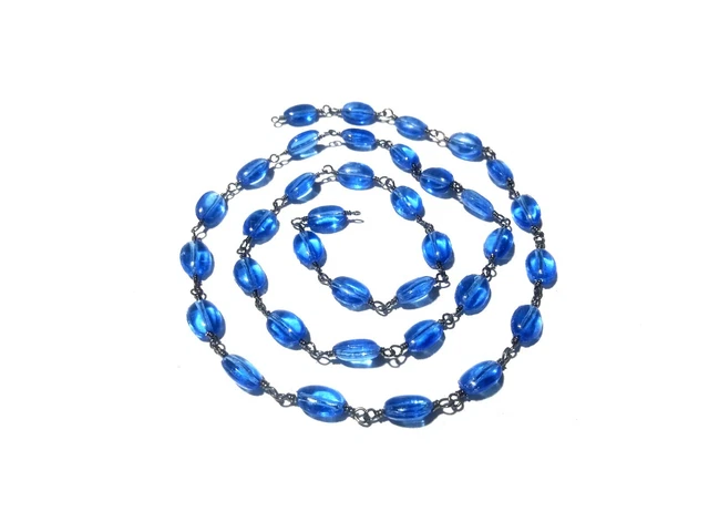 10 Feet Tanzanite Blue Quartz Oval 5x7mm Hydro Beads, Rosary Chain Black Wire