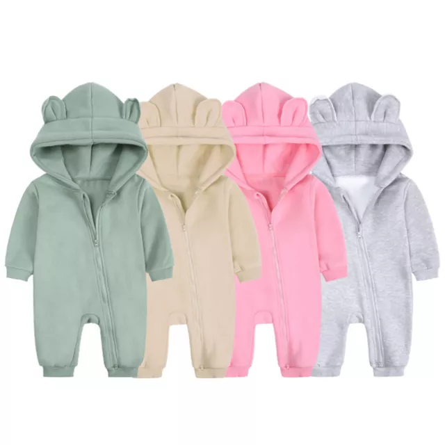 Newborn Baby Hooded Romper Jumpsuit Winter Warm Clothes Boy Girl Infant Outfits