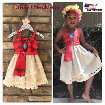 Girls Kids Movie Polynesia princess Moana Costume Birthday Dress necklace ZG 33