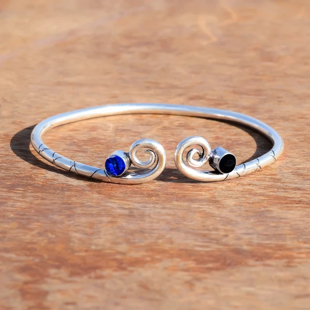 Bracelet Manchette Ajustable Argent Sterling 925 Avec Onyx Noir | Style épée Homme | Fabriqué En Inde