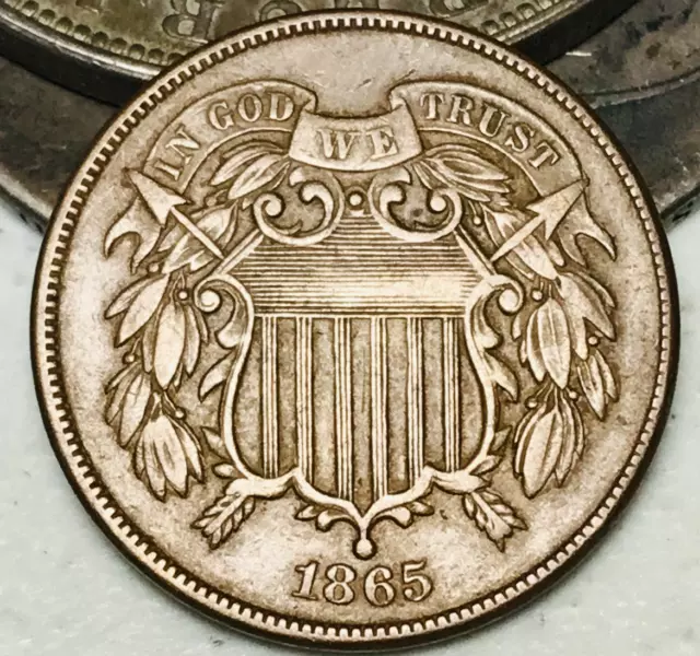 1865 Two Cent Piece 2C Ungraded Choice Civil War Date US Copper Coin CC21901