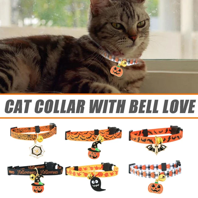 Pet Collar Kitten Dog Bell Safety Buckle Necklace Ornament Halloween GX, Prof