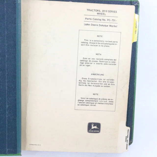 JOHN DEERE PARTS Catalog Tractors 2010 Series Wheels PC731 June 1967