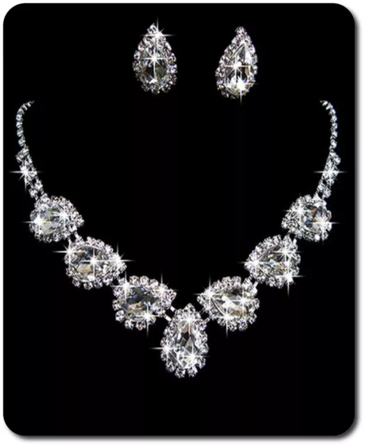 Schmuck Set Collier Halskette Ohrstecker Kristall Hochzeit Strass Klar/Silber