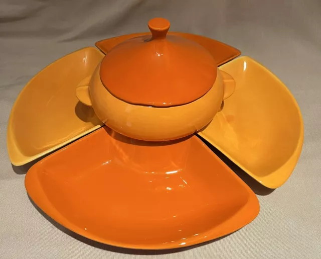 Mid Century Modern, California Pottery, USA SC-9  Bowl & 4 Dishes Orange Yellow