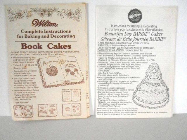 2 WILTON Cake Instruction Booklets Book Cake & Beautiful Day BARBIE Cake FLAWS
