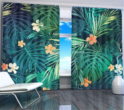 Fan Shaped Leaf Flower 3D Curtain Blockout Photo Printing Curtains Drape Fabric