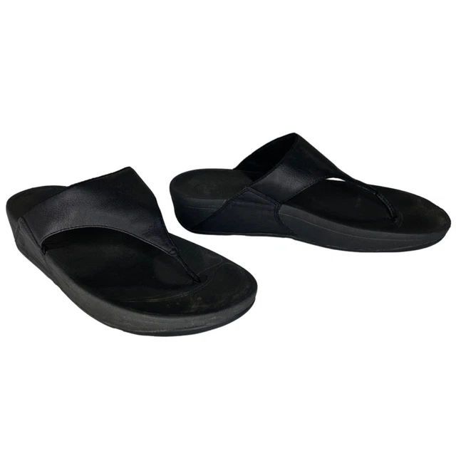 Fitflop MicroWobbleboard Thong Platform Wedge Sandals Womens Sz 10 Black 288-001 2