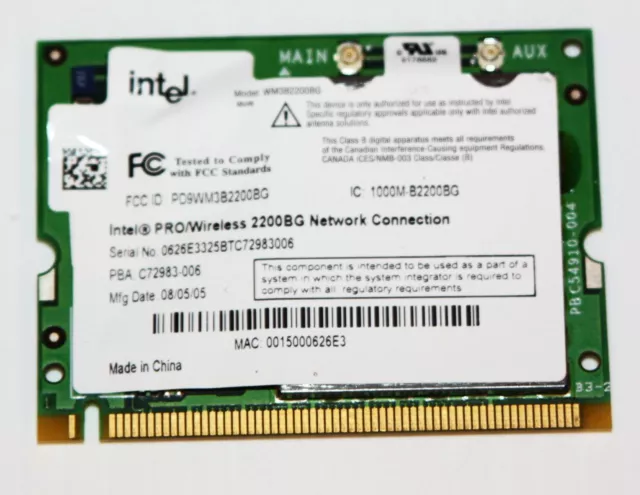 Genuine Intel 2200BG Internal Wireless Card--Averatec 1000/1050 10.6" Laptop