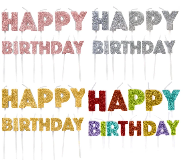 HAPPY BIRTHDAY CAKE Candles Glitter Word Letters Cake Topper Decoration
