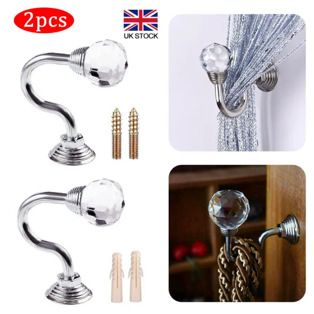 2x Crystal Alloy Wall Tie Back Hooks Curtain Holdbacks Hanger Holder Home Decor