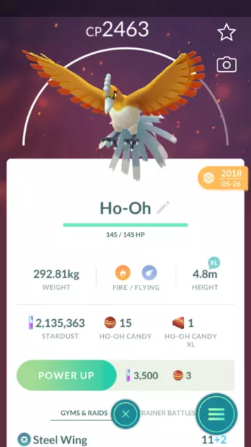 Shiny Ho- Oh pokemon go (Registered or 30 Days)