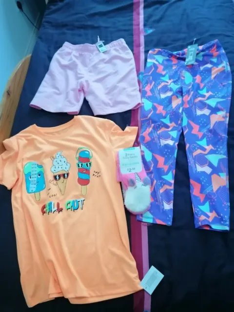 girls age 11-12 years Bundle Clothes New, Leggings, Shorts, Top, Socks.