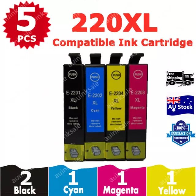 5x Non-OEM Ink Cartridge 220XL 220 XL for Epson WF2630 WF2650 WF2660 XP420 XP424