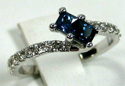 Blue Sapphire Ring .75ct 18K white gold 2 Stone Ever Us Heirloom $3,348