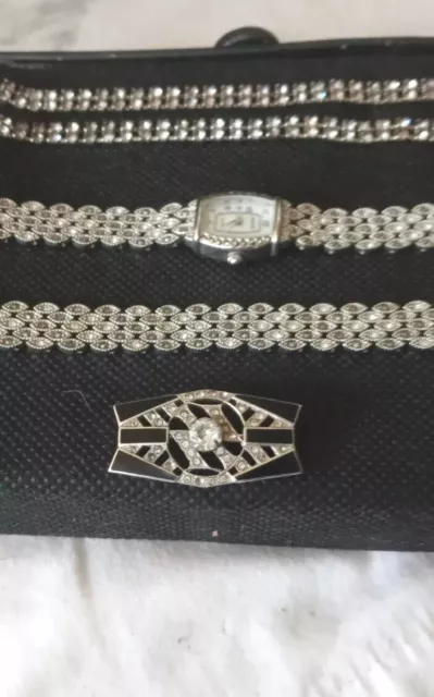 Beautiful Watch & Bracelet Set, Faux Diamond  Shoe Accessories & Vintage Brooch!