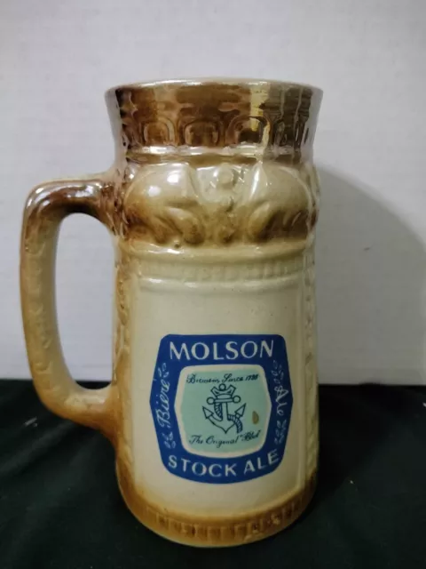 Vintage Molson Stock Ale Beer Stein Mug Glazed Ceramic Brazil 213 Advertising