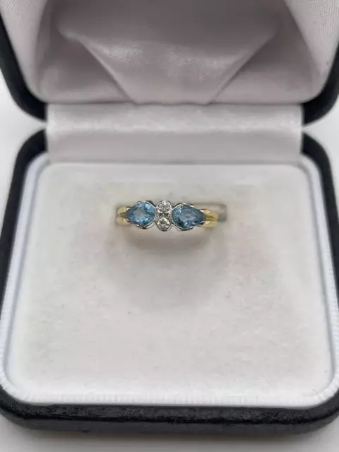 Vintage Natürlich Blau Topas Und Diamantring Edelstein 14k Massiver Goldring