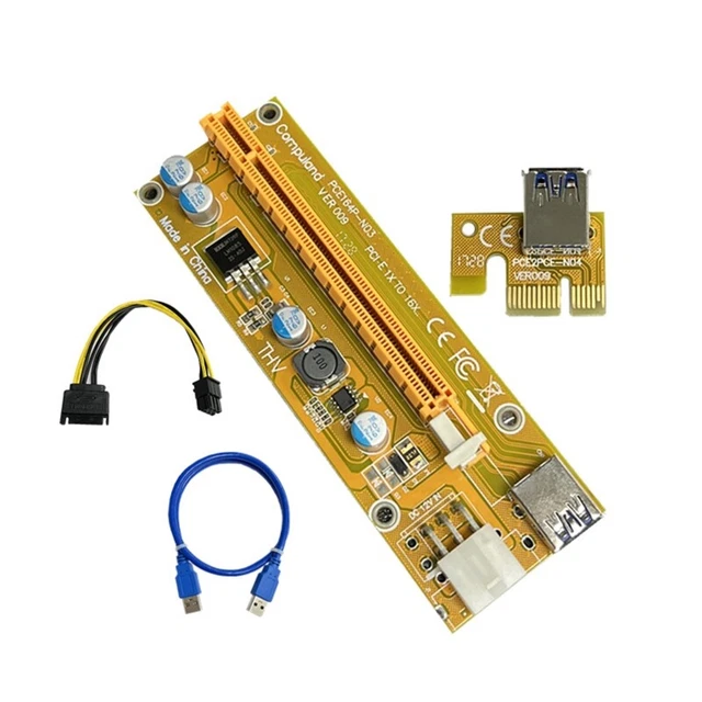 PCI-E  Card Set PCIe 1X to 16X Adapter  6Pin  Power USB 3.0 Cable