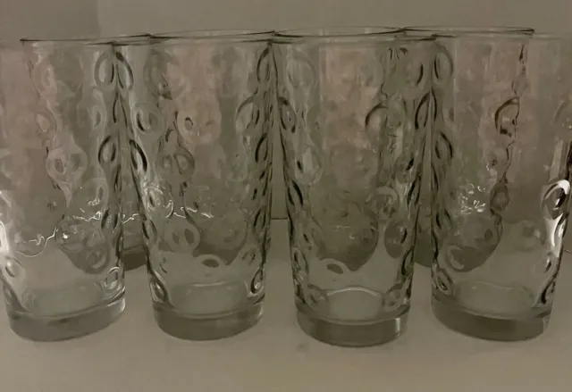 8 Vintage INSIDE Circles Clear Drinking Glasses By Libby