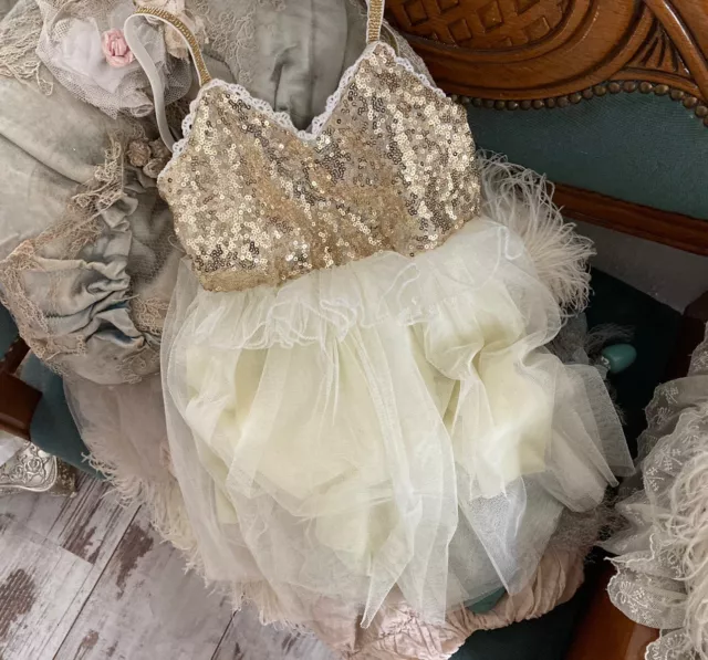 Deko Ballettkleid Shabby Tüll Kleidchen Boudoir Brocante Shabby Pailletten