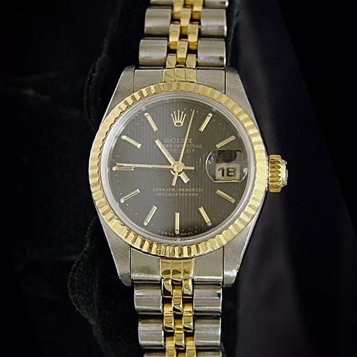 Rolex Datejust Donna Bicolore 18K Oro & Acciaio Orologio Nero Arazzo Dial 69173
