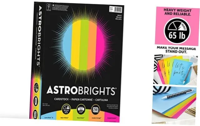 Astrobrights Colored Cardstock, 8.5 inch x 11 inch, Primary 5-Color Assortment, 50 Sheets