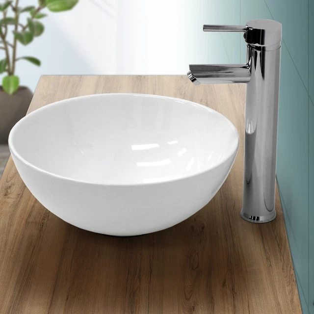 Vasque à Poser Ronde Céramique Blanche 40 Cm - Lavabo Salle De Bain Moderne, Bestpriceparts