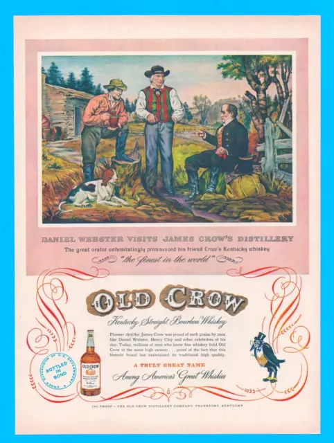 1952 OLD CROW WHISKEY liquor western PRINT AD Daniel Webster Kentucky bourbon