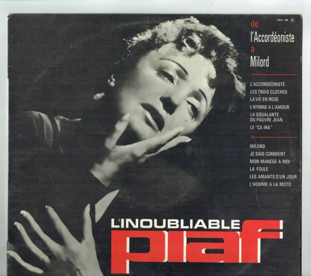 33 RPM Edith Piaf Vinyl LP 12 " L' to Remember -accordeoniste a Milord -columbia