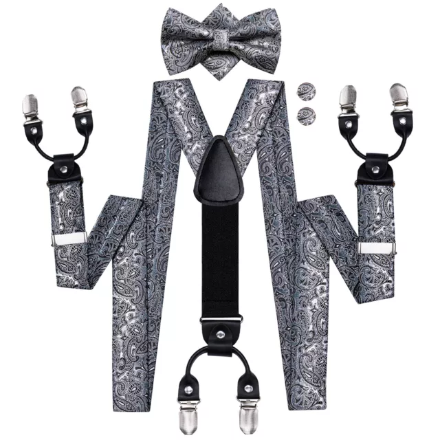 Mens Grey Paisley Heavy Duty Clip On Trouser Braces Adjustable Suspenders